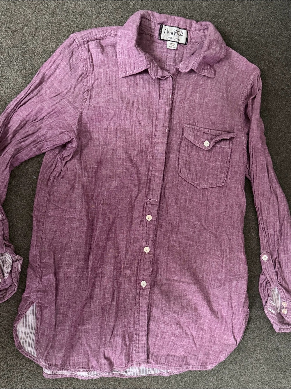 Mary McFadden Purple Button-Down Linen Blend Shirt